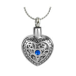 Blue Crystal Floral Heart Ash Pendant - Love Charms Option