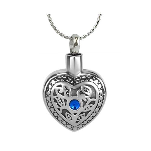 Blue Crystal Floral Heart Ash Pendant - Love Charms Option