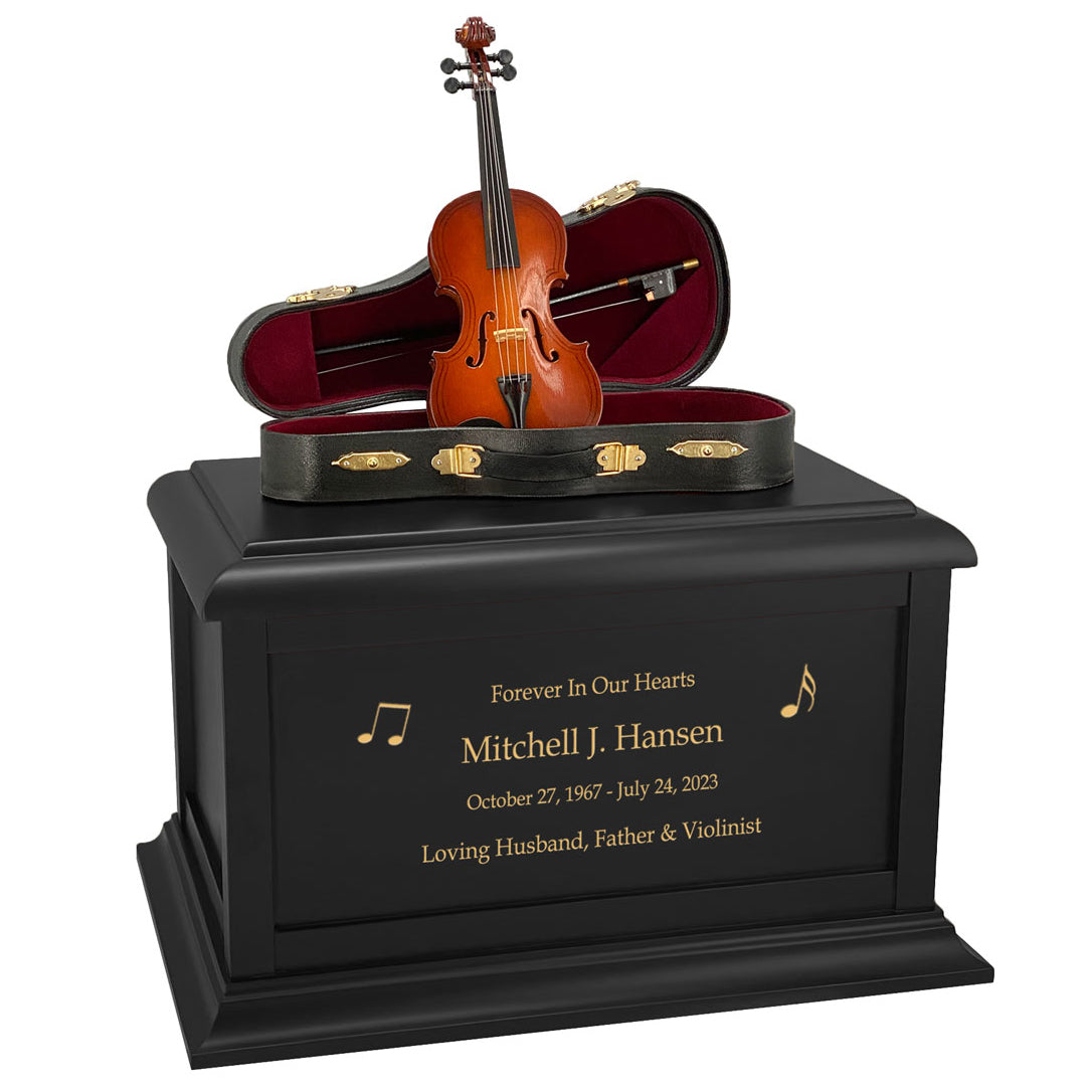 Violin Case Cremation Urn - Adult Wood and Miniature Instrument Urn