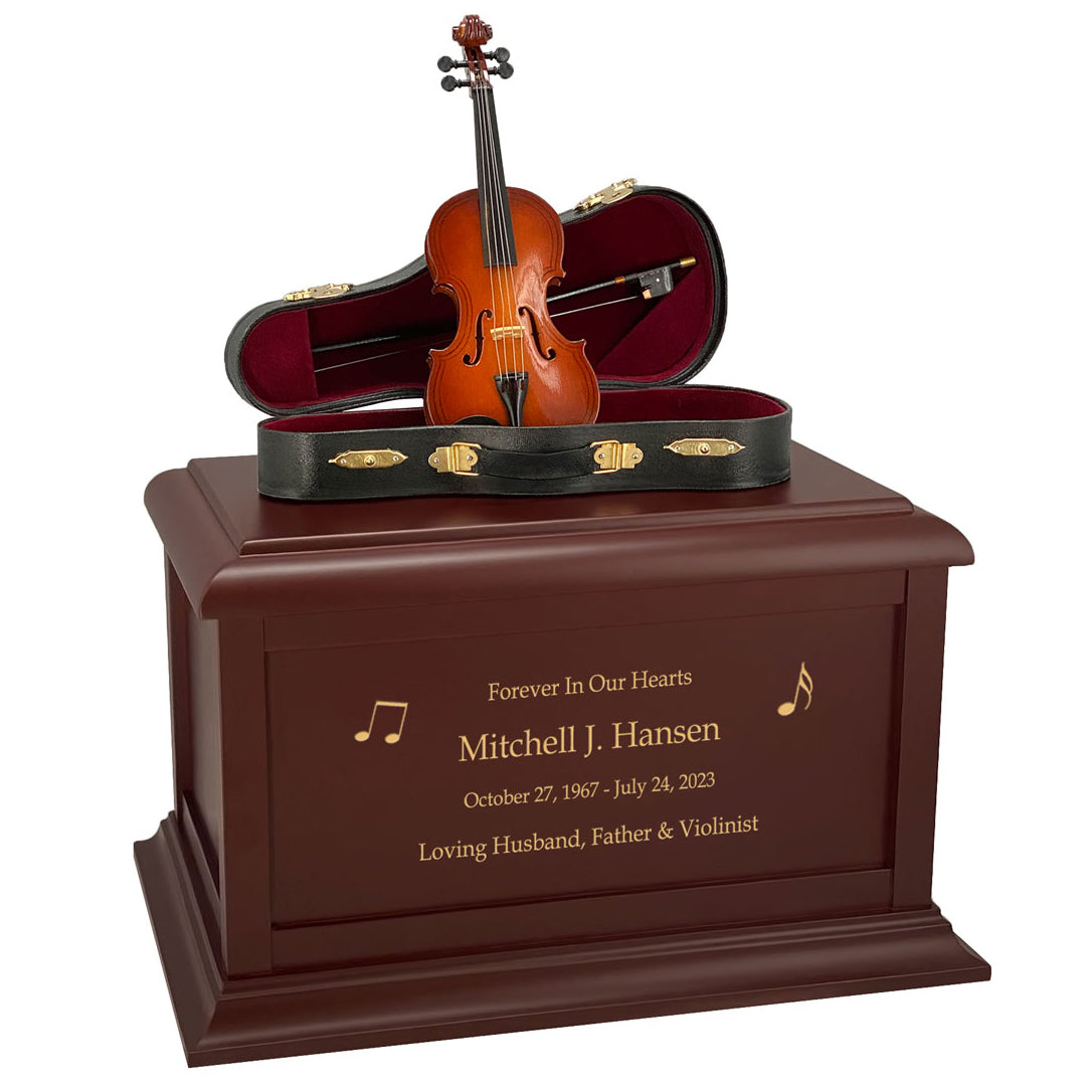 Violin Case Cremation Urn - Adult Wood and Miniature Instrument Urn