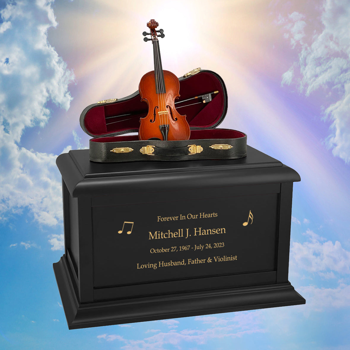 Violin Case Cremation Urn - Adult Wood and Miniature Instrument Urn