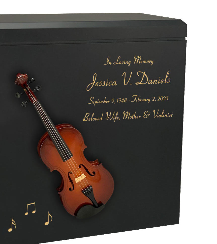 Violin or Fiddle Wood Adult Cremation Urn - Miniature Violin or Fiddle - Photo Option