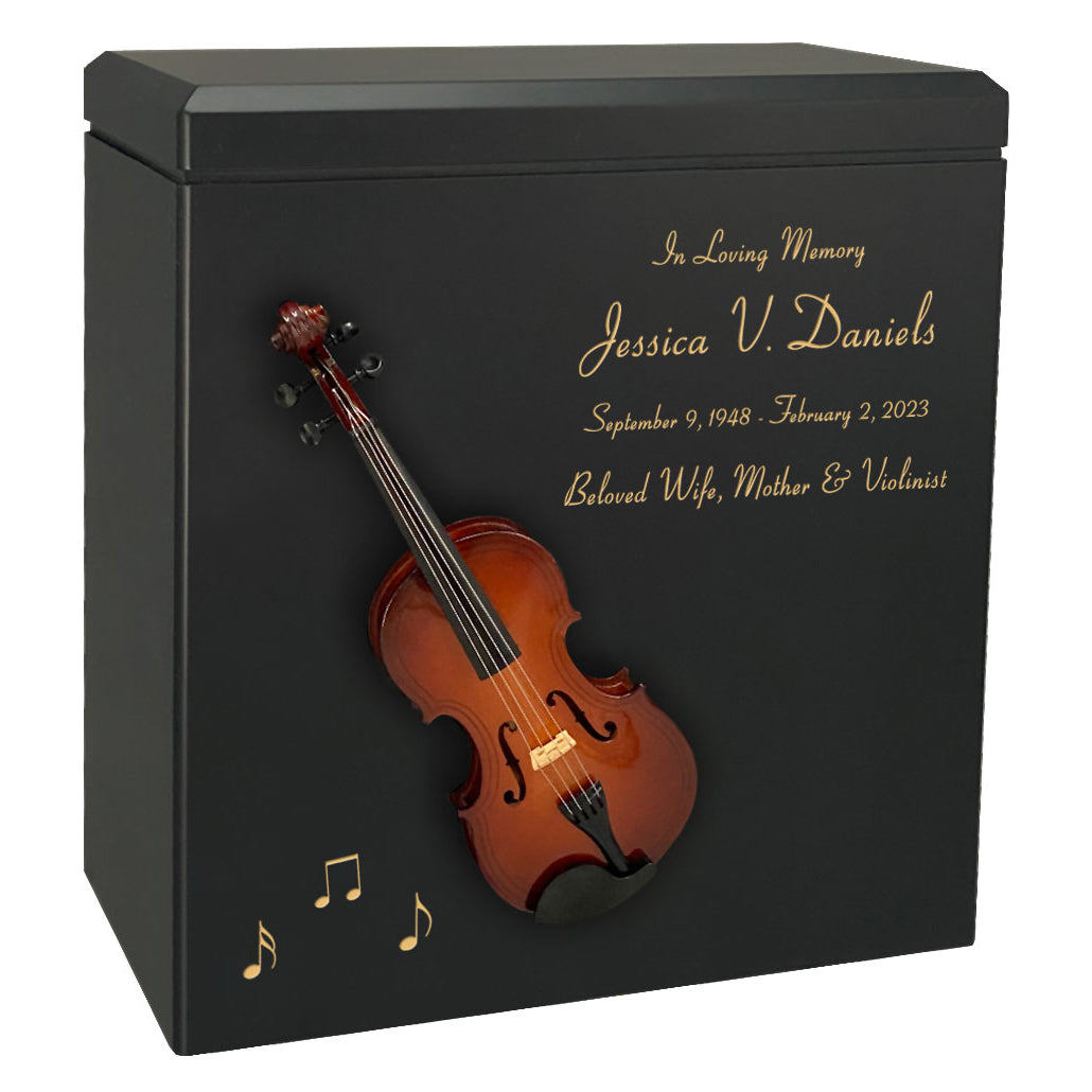 Violin or Fiddle Wood Adult Cremation Urn - Miniature Violin or Fiddle - Photo Option