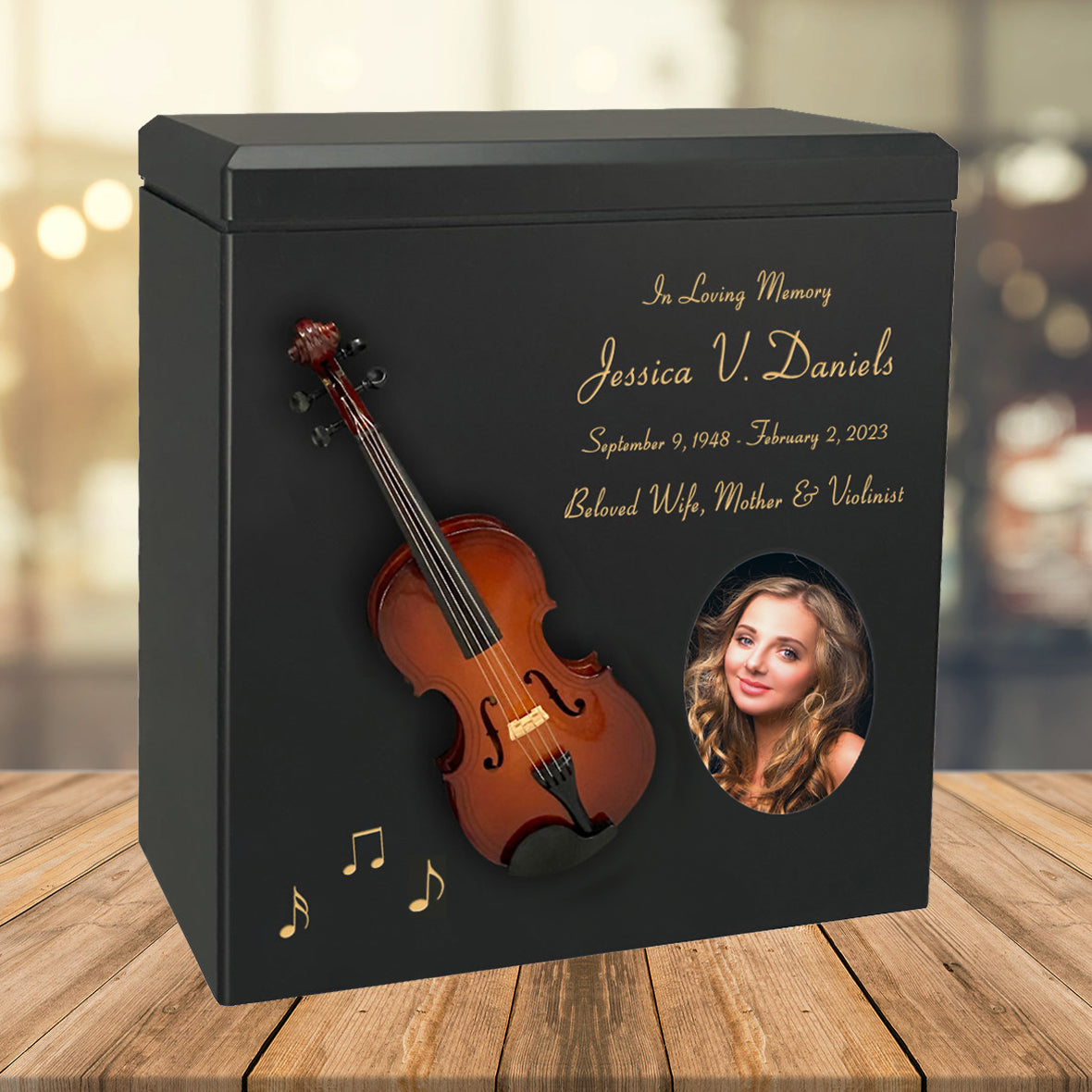 Violin or Fiddle Wood Adult Cremation Urn - Miniature Violin or Fiddle - Photo Option