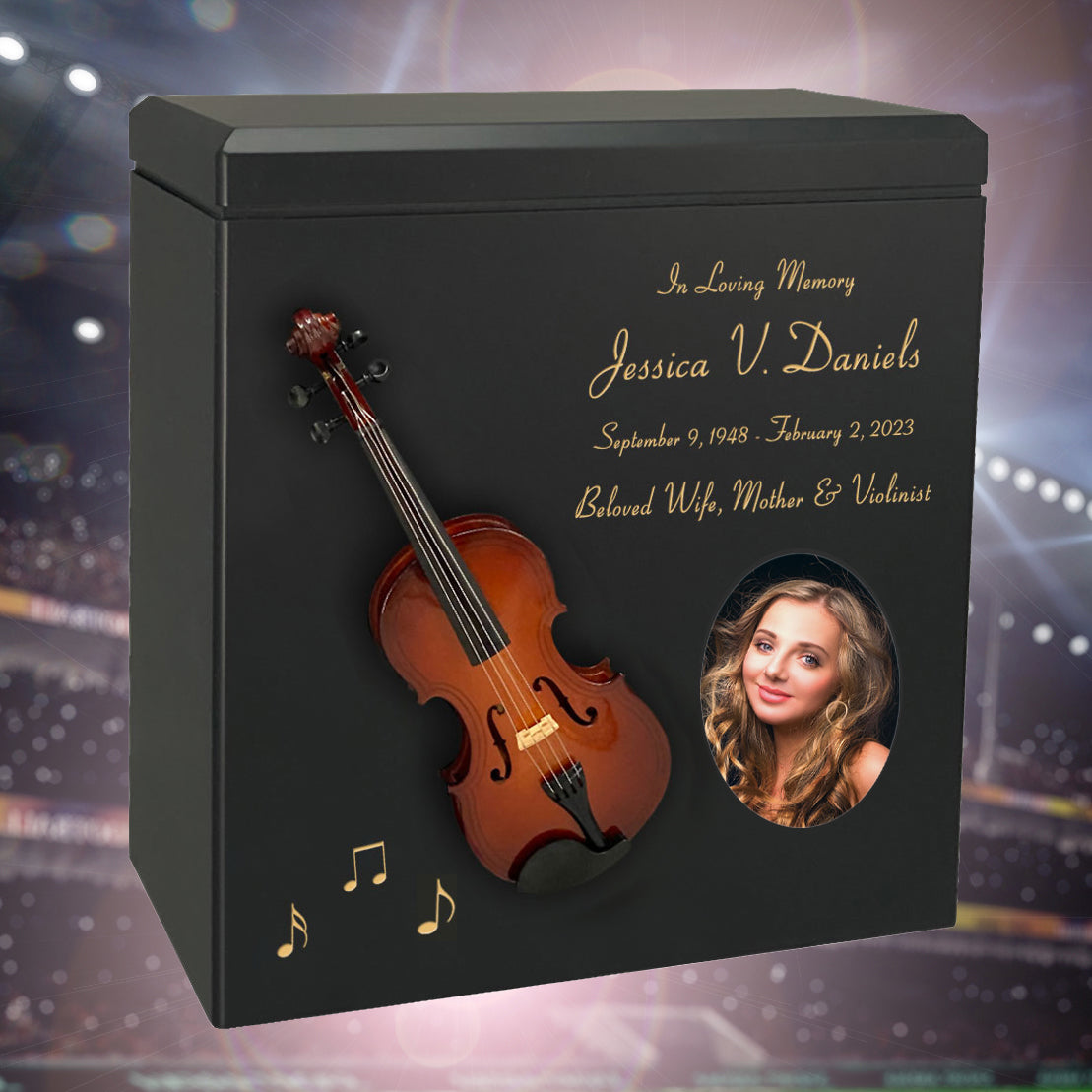 Violin or Fiddle Wood Adult Cremation Urn - Miniature Violin or Fiddle - Photo Option