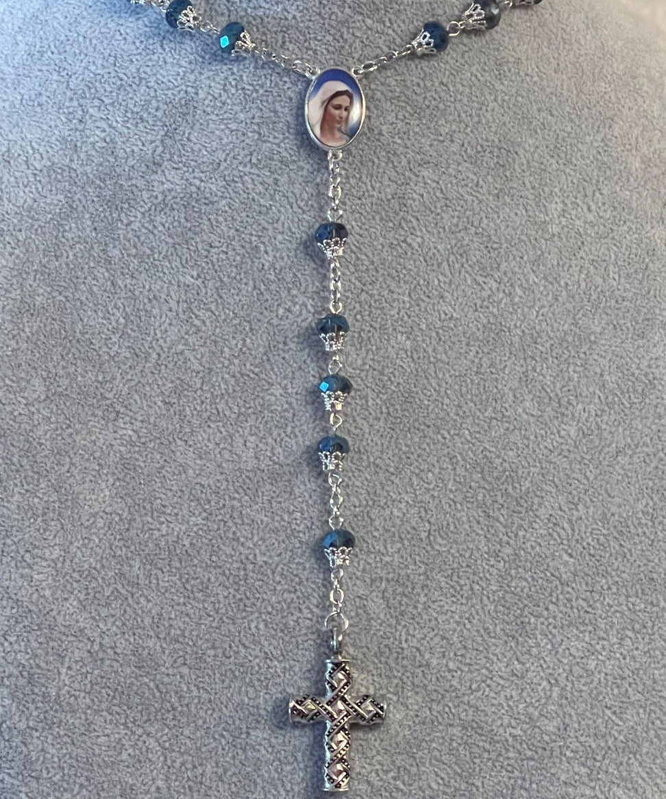 Virgin Mary Antiqued Rosary Necklace Urn