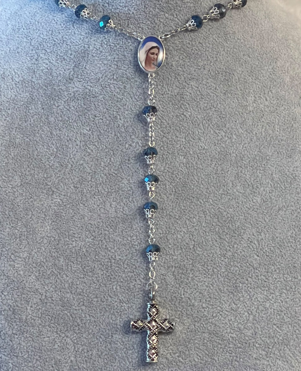 Virgin Mary Antiqued Rosary Necklace Urn