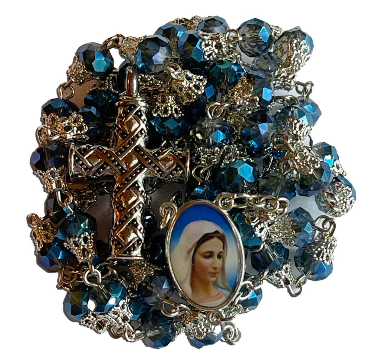 Virgin Mary Antiqued Rosary Necklace Urn