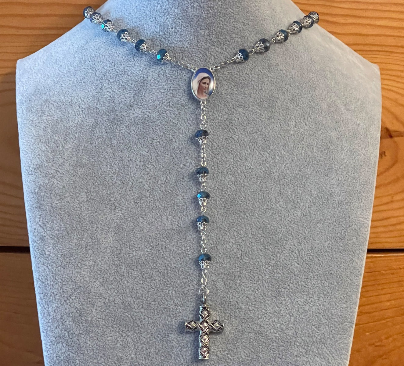 Virgin Mary Antiqued Rosary Necklace Urn