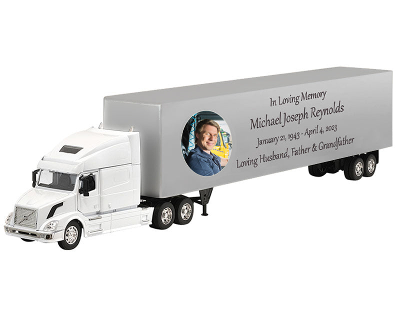 Trailer Cremation Urn & Volvo VN-780 White Truck Décor 