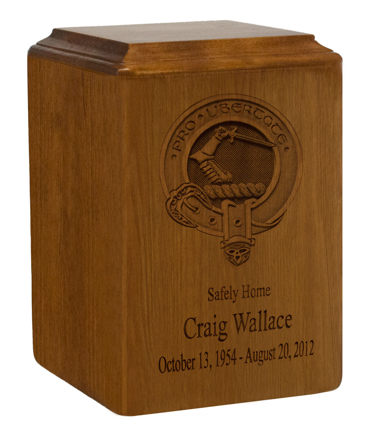 Wallace Family Badge Wood Urn For Ashes