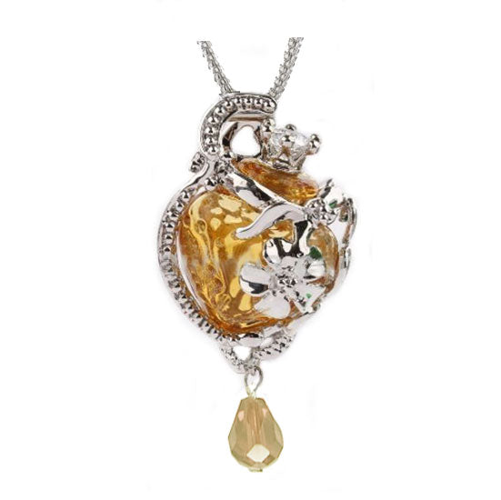 Warm Gold Flower Glass Ash Pendant Urn