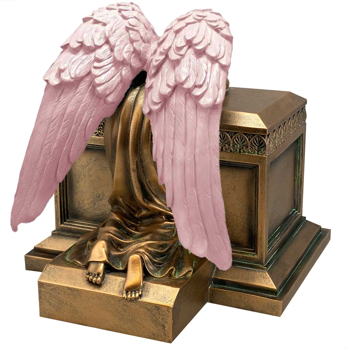 Weeping Angel Photo Pet Cremation Urn - Custom Wings & Gold Engraving - Beautiful Mourning Angel