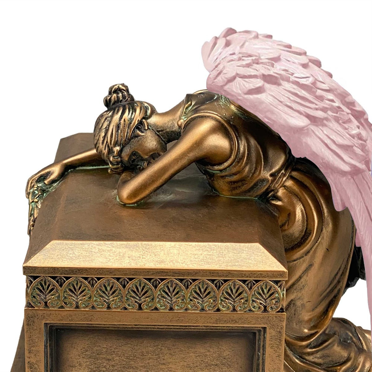 Weeping Angel Photo Pet Cremation Urn - Custom Wings & Gold Engraving - Beautiful Mourning Angel