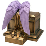 Weeping Angel Photo Pet Cremation Urn - Custom Wings & Gold Engraving - Beautiful Mourning Angel