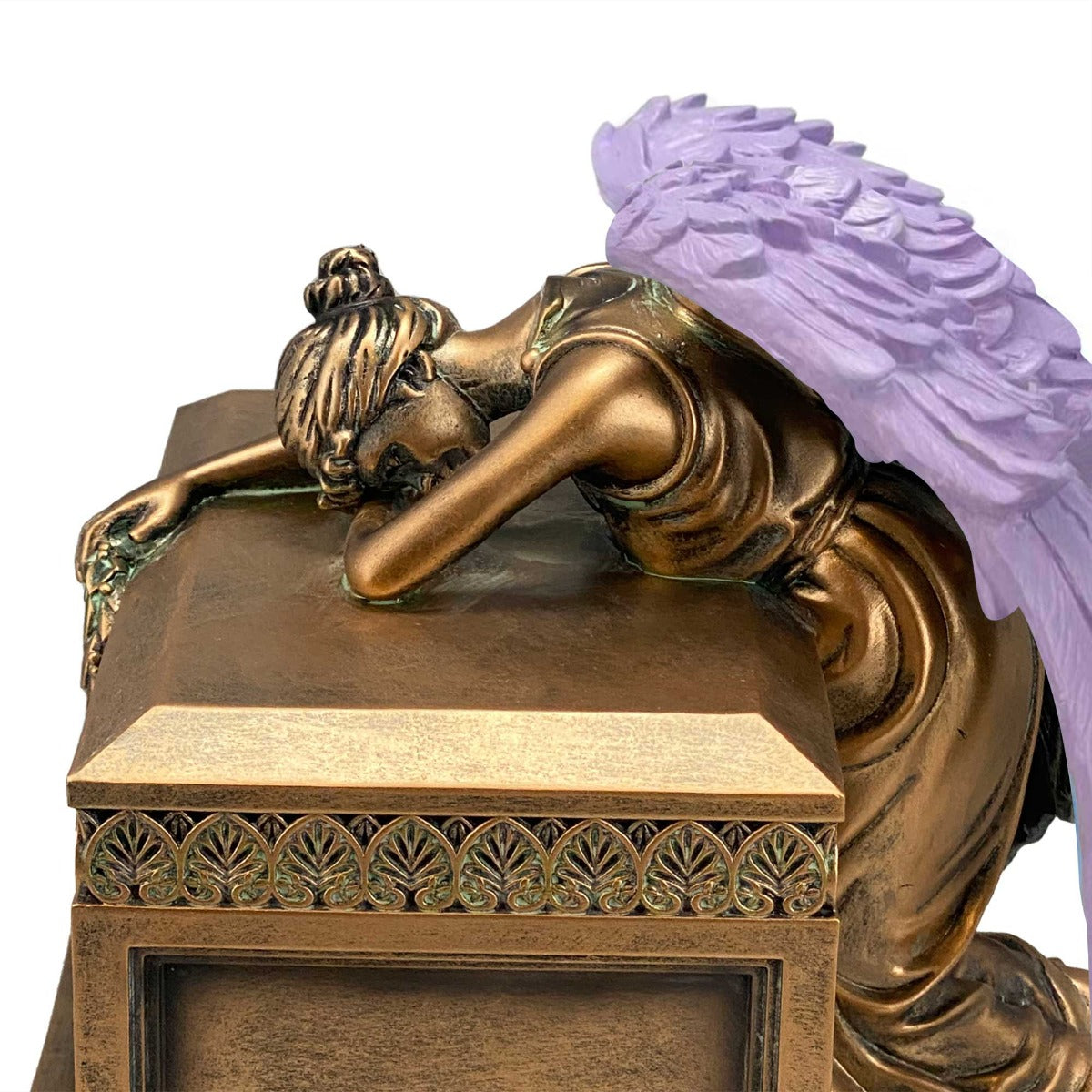 Weeping Angel Photo Pet Cremation Urn - Custom Wings & Gold Engraving - Beautiful Mourning Angel
