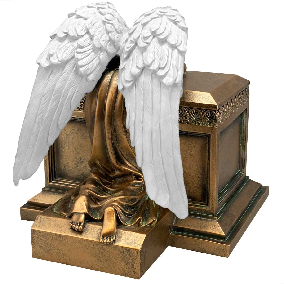 Weeping Angel Photo Pet Cremation Urn - Custom Wings & Gold Engraving - Beautiful Mourning Angel
