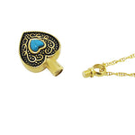 Western Turquoise Heart Gold Ash Pendant Urn - Love Charms® Option
