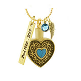 Western Turquoise Heart Gold Ash Pendant Urn - Love Charms® Option