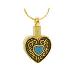 Western Turquoise Heart Gold Ash Pendant Urn - Love Charms® Option