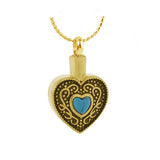 Western Turquoise Heart Gold Ash Pendant Urn - Love Charms® Option