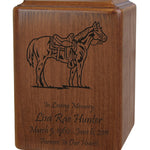 Custom Engraved Old Faithful Horse Wood Urn