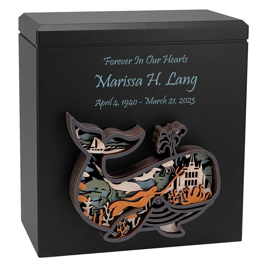 Owl, Wolf, Eagle, Dragon, Ocean, Horses, Bear, Whale Wood Art Cremation Adult Urn - Handmade Adult Wood Urns