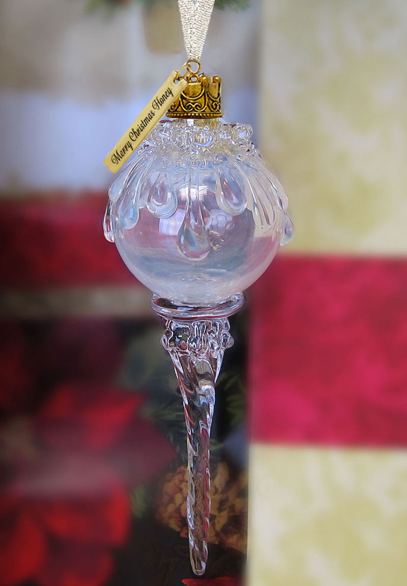 White Snowball Icicle Ornament Keepsake - Love Charms® Option