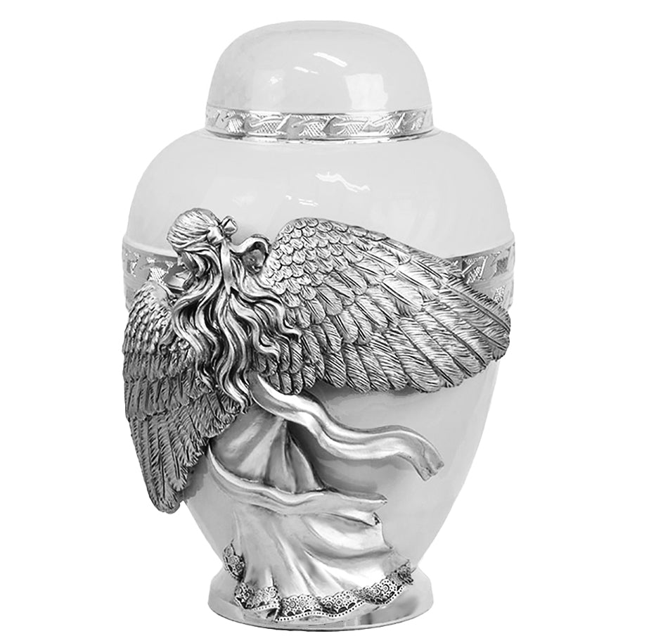 Wings of an Angel White Adult Urn - Pro Laser Engraving - Burial Vault Option