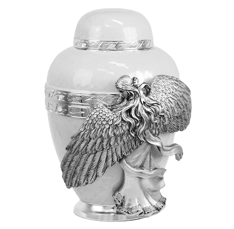 Wings of an Angel White Adult Urn - Pro Laser Engraving - Burial Vault Option