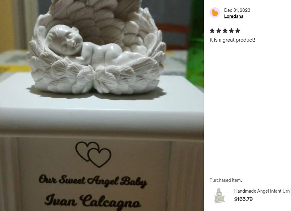 New Born Infant Angel Column Urn - Baby Girl or Boy Urn For Infants