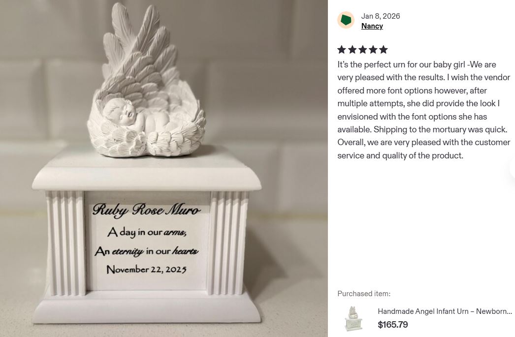 New Born Infant Angel Column Urn - Baby Girl or Boy Urn For Infants