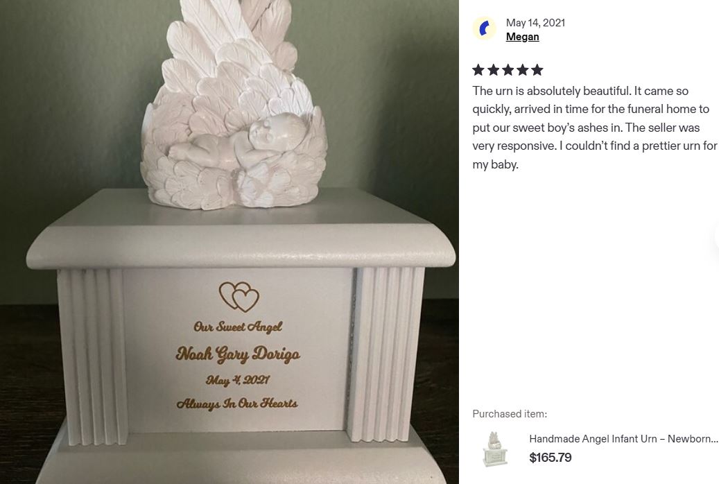 New Born Infant Angel Column Urn - Baby Girl or Boy Urn For Infants