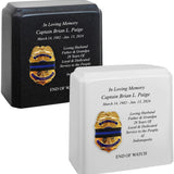 Police Badge Blue Line Mourning Band Granite Adult Cremation Urn - Free Engraving