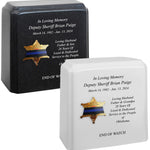 Sheriff Badge Blue Line Mourning Band Granite Adult Cremation Urn - Free Engraving
