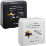 Sheriff Badge Blue Line Mourning Band Granite Adult Cremation Urn - Free Engraving