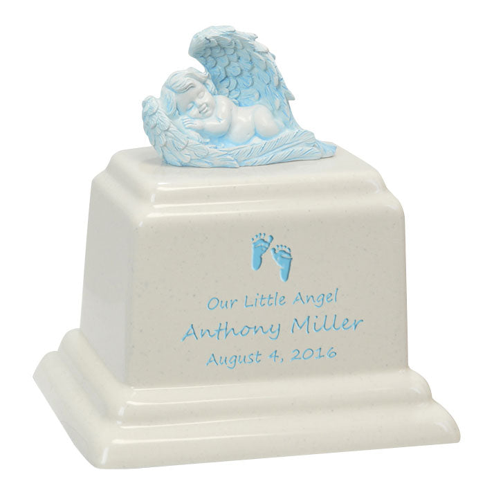 Angel of Protection© Infant Blue - Hearts - Baby Feet - Cross Urn