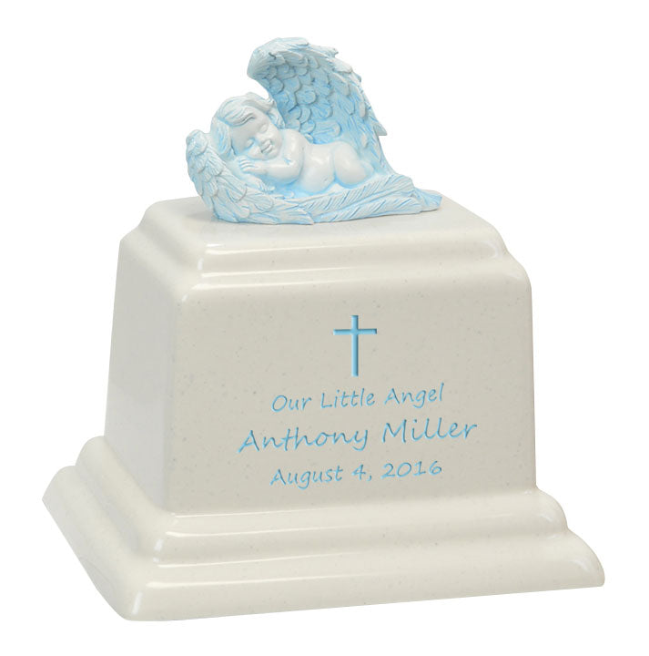 Angel of Protection© Infant Blue - Hearts - Baby Feet - Cross Urn