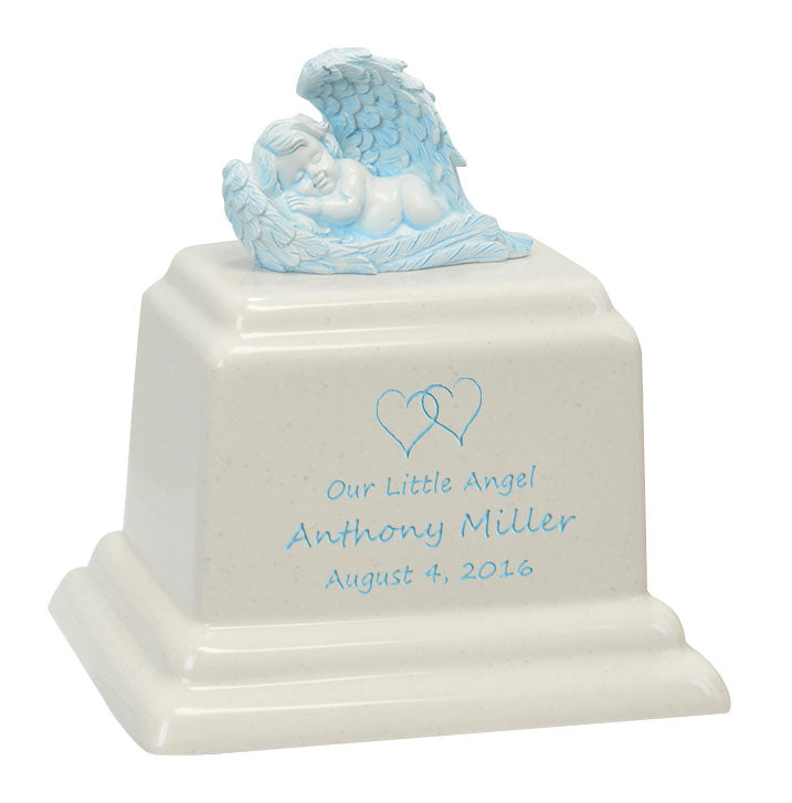 Angel of Protection© Infant Blue - Hearts - Baby Feet - Cross Urn