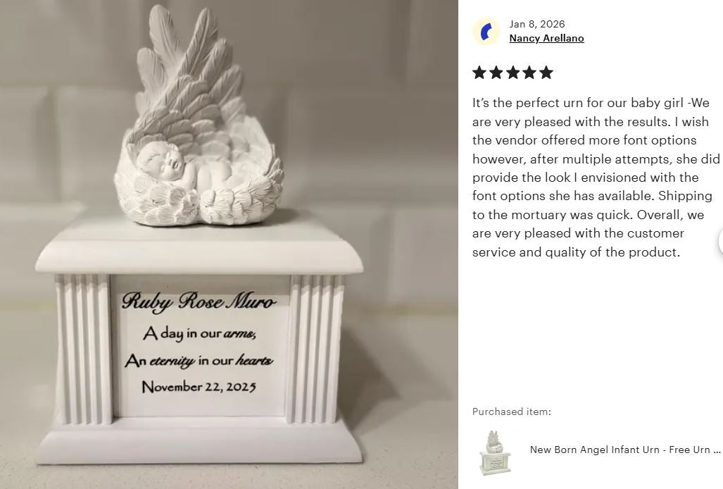 New Born Infant Angel Column Urn - Baby Girl or Boy Urn For Infants