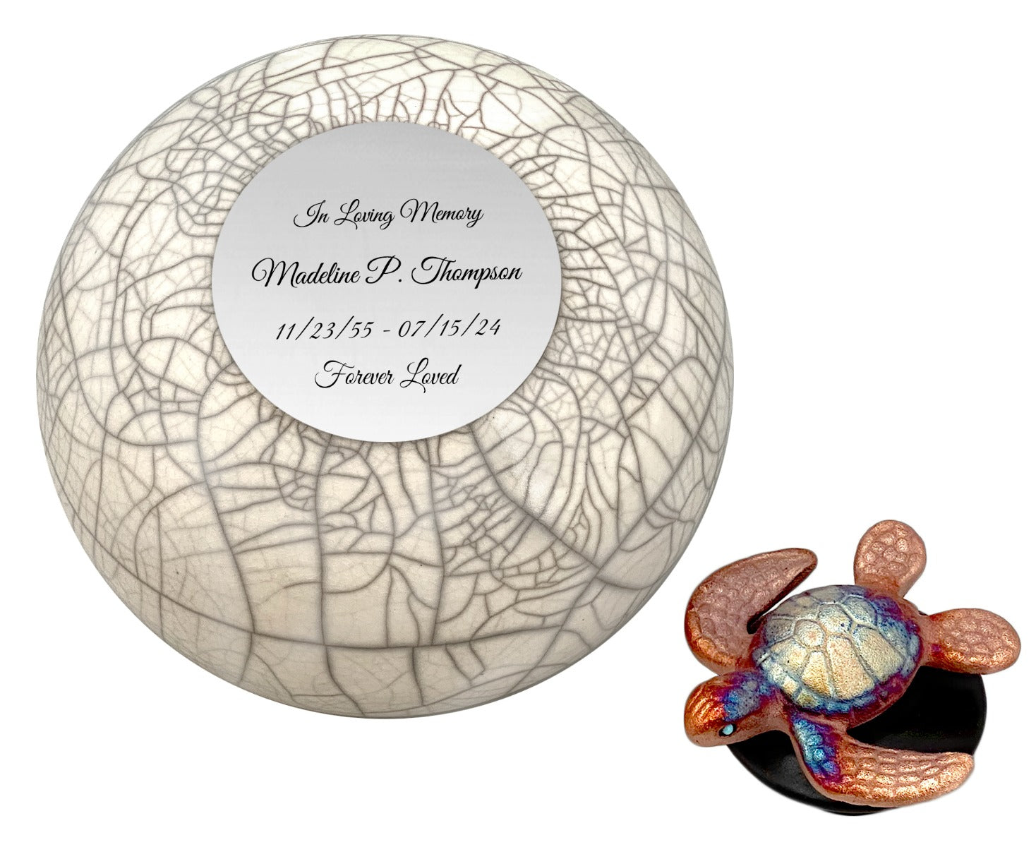 Sea Turtle on a White Beach Raku Adult Cremation Urn - Personalization Option