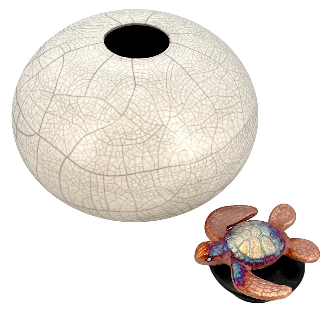 Sea Turtle on a White Beach Raku Adult Cremation Urn - Personalization Option