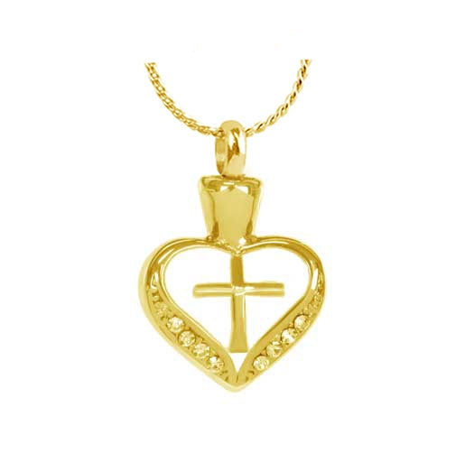 White Cross Gold Pendant Ash Urn - Love Charms Option
