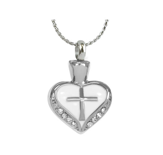 White Cross Heart Pendant Urn - Love Charms Option