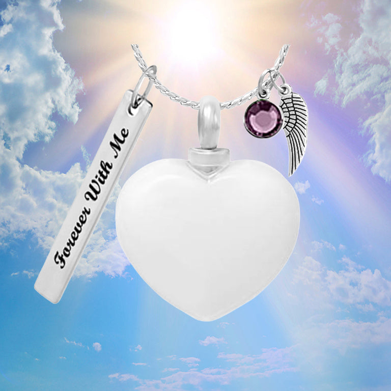 White Heart Cremation Jewelry Urn - Love Charms™ Option