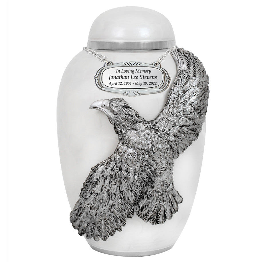 Soaring Eagle White Adult Urn - Pro Laser Engraving - Burial Vault Option