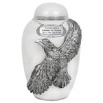 Soaring Eagle White Adult Urn - Pro Laser Engraving - Burial Vault Option