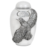 Soaring Eagle White Adult Urn - Pro Laser Engraving - Burial Vault Option