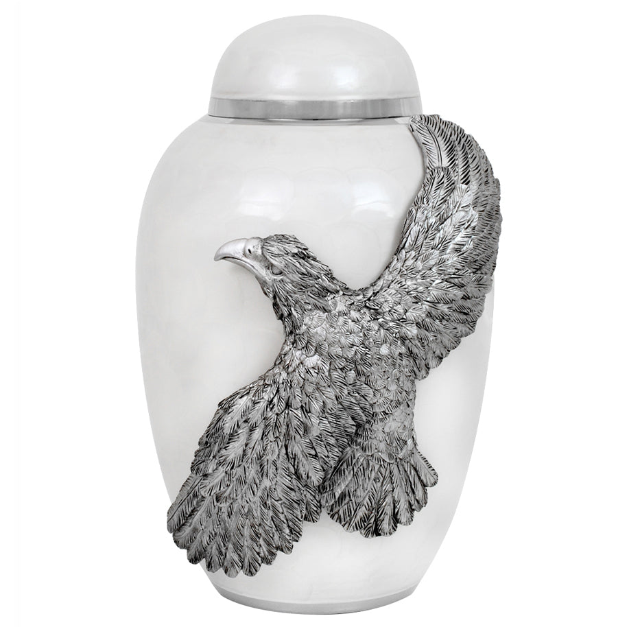 Soaring Eagle White Adult Urn - Pro Laser Engraving - Burial Vault Option