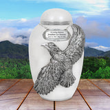 Soaring Eagle White Adult Urn - Pro Laser Engraving - Burial Vault Option